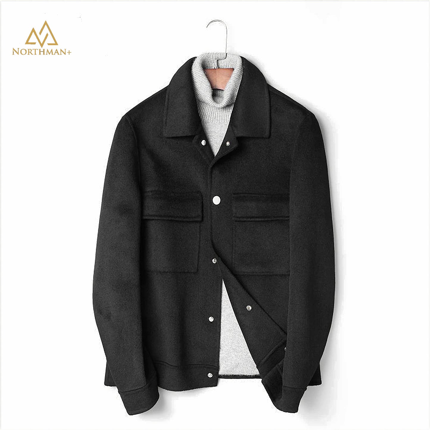 Black woolen coat for men