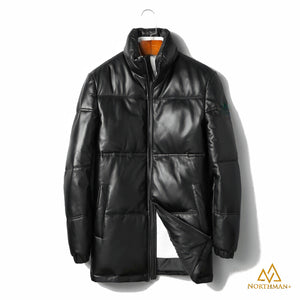 Leather Puffer long jacket for Men V3