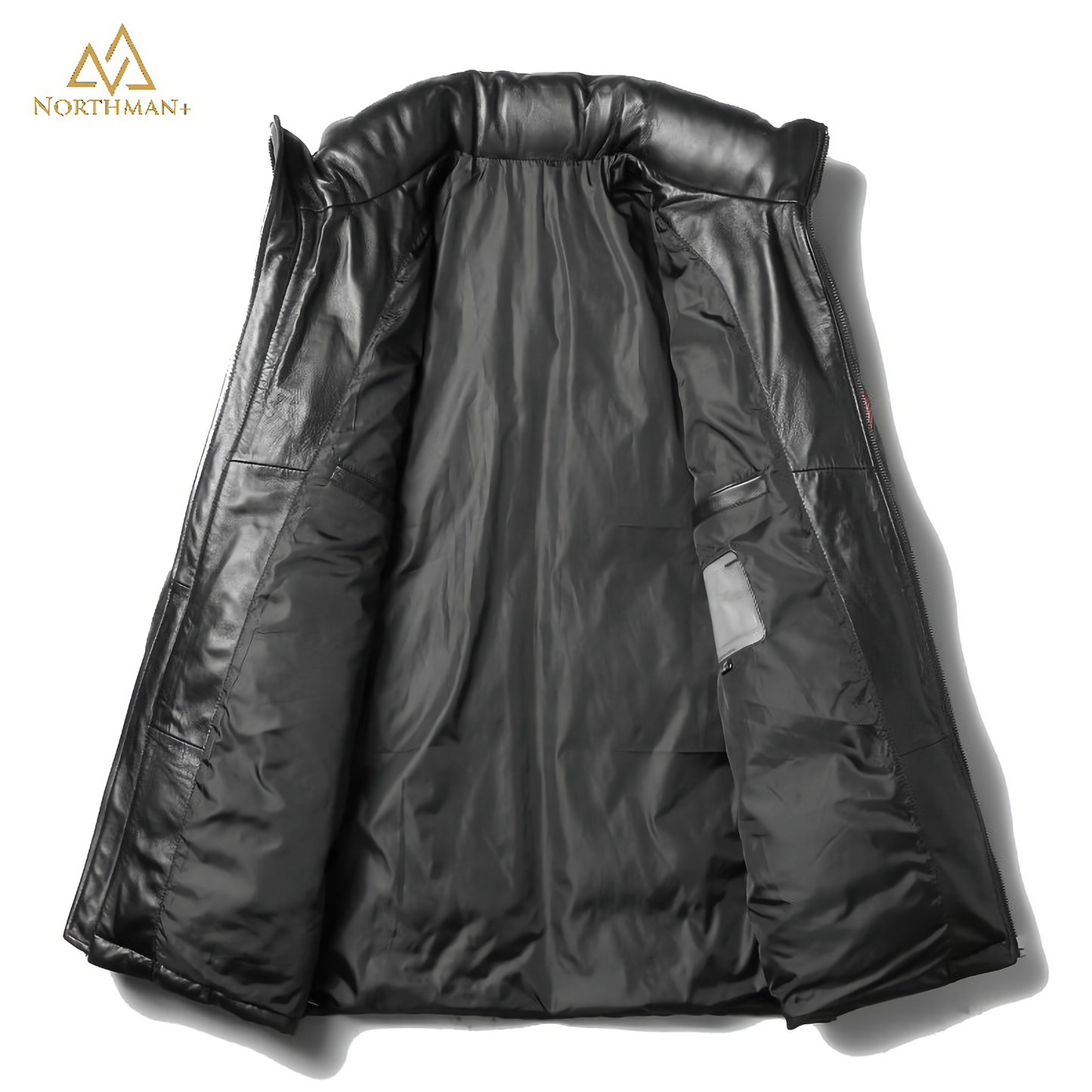 Leather Puffer long jacket for Men V3