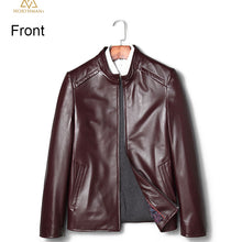 Classic leather jacket in Burgundy for Men.