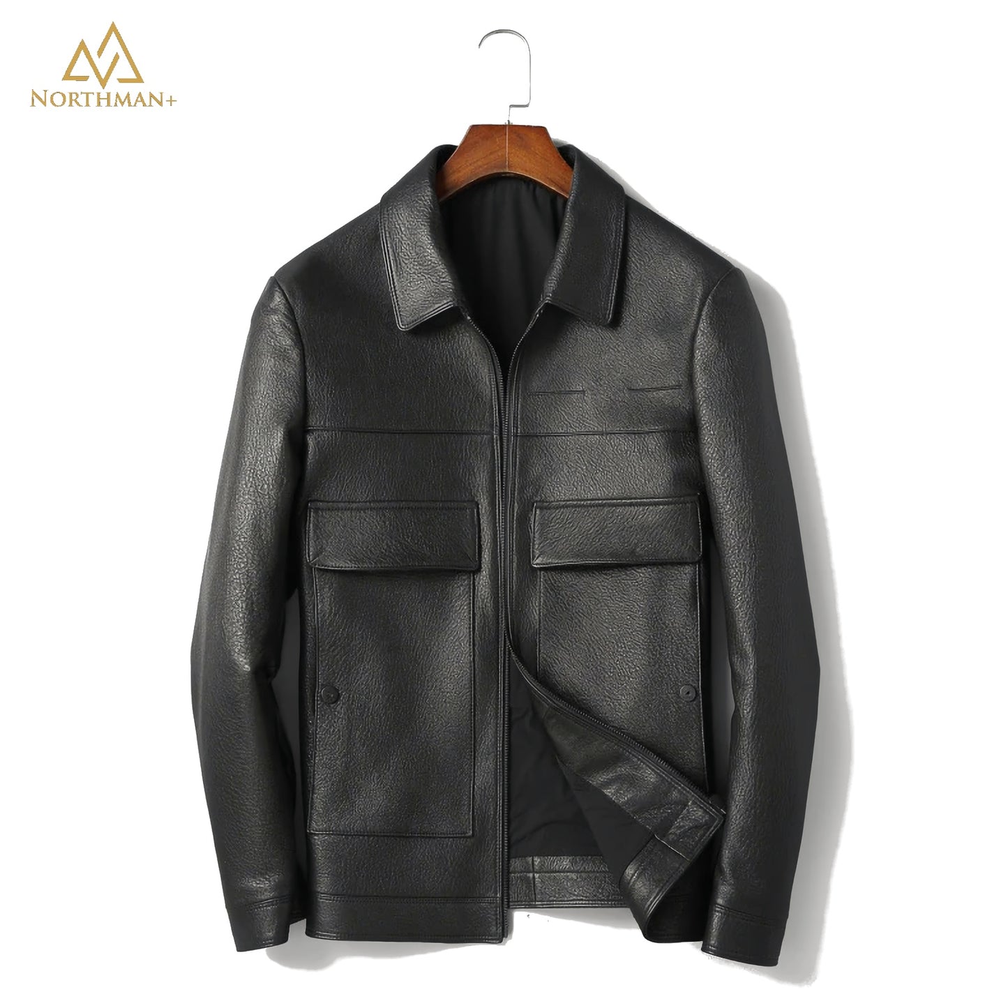 Straight Cut basic leather jacket for men