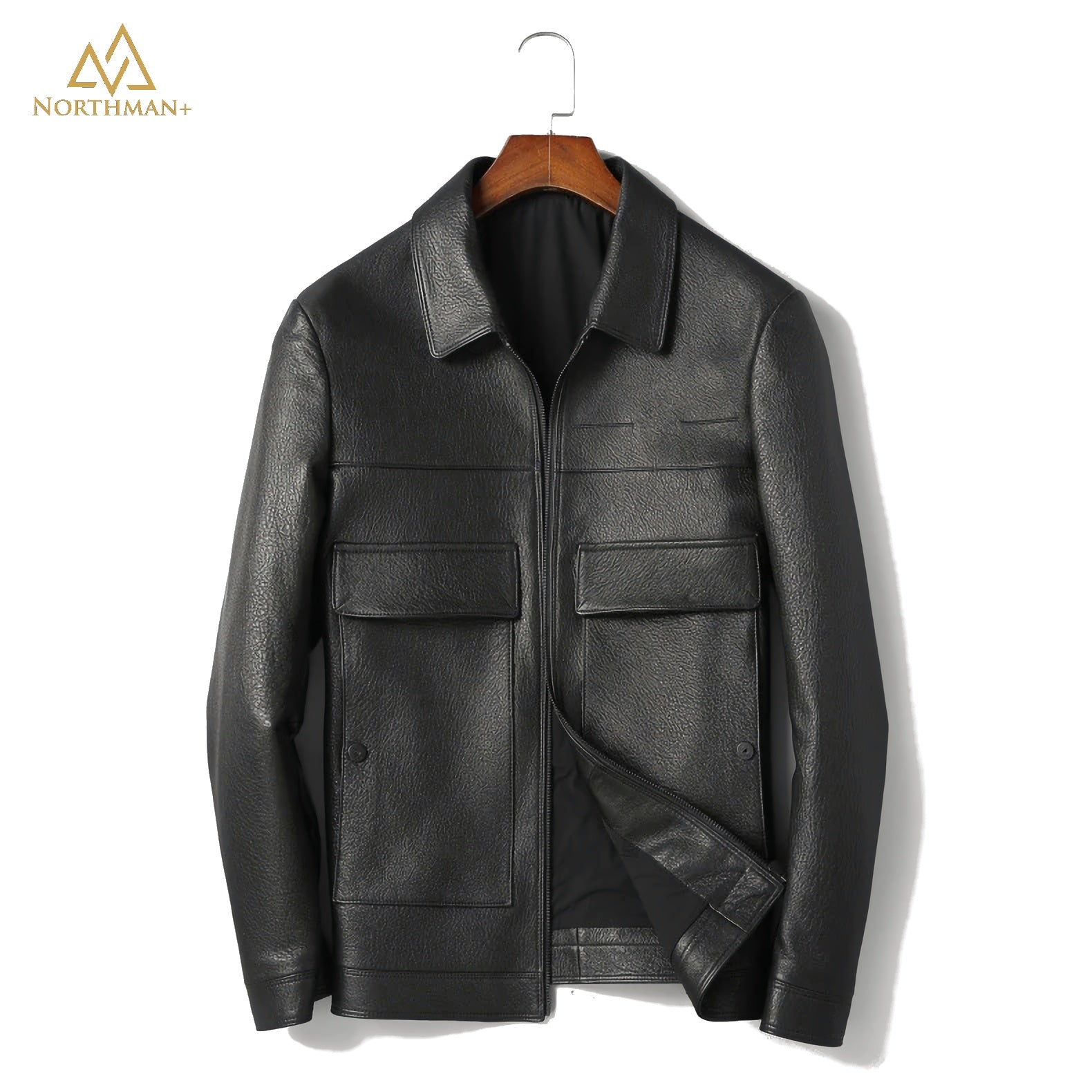 Blouson en cuir basique coupe droite pour homme